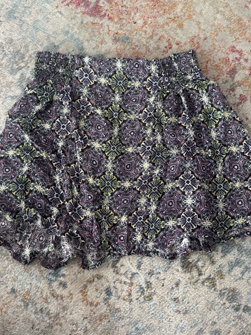 Patterned Black and Purple Smocked Waist Skirt free people XS